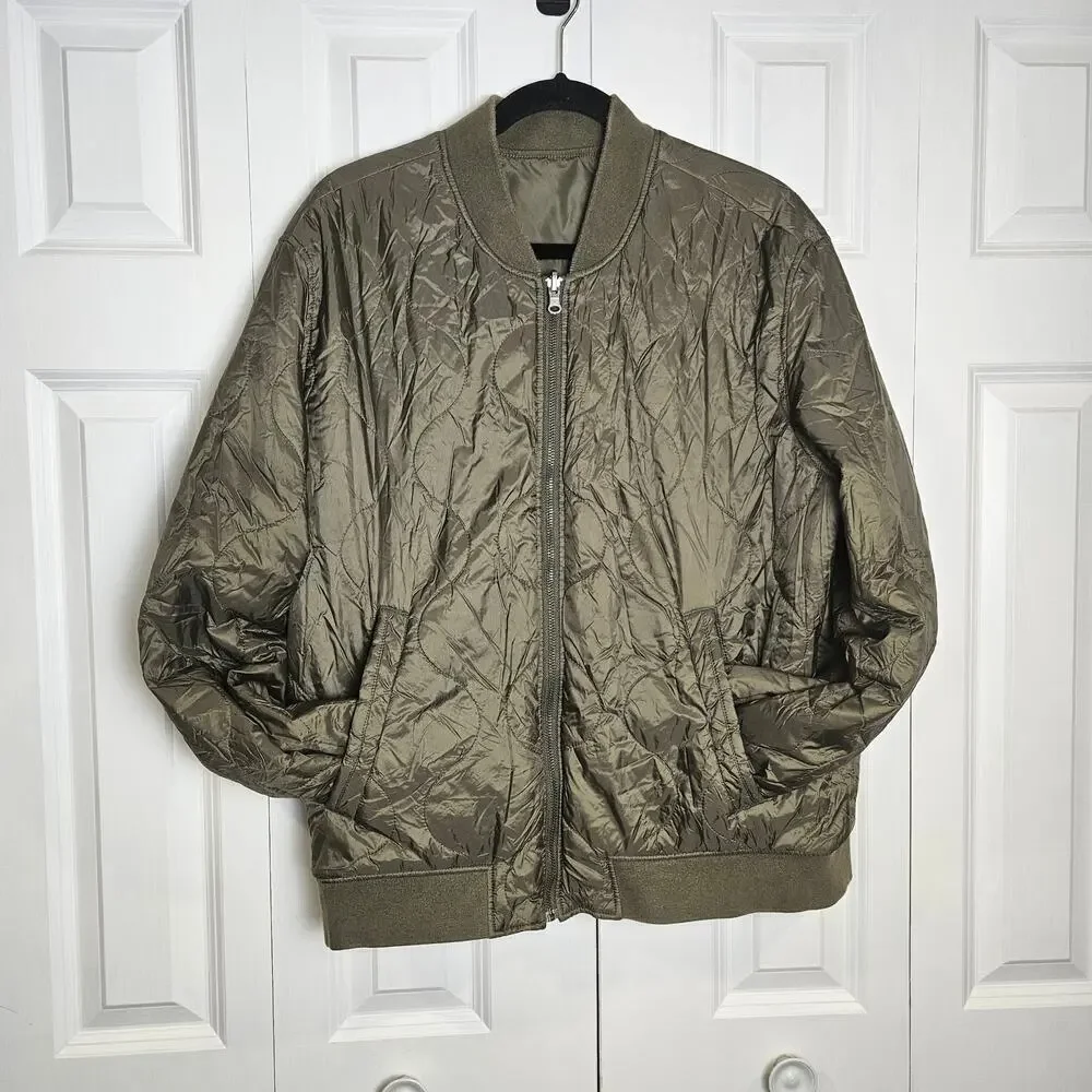American Eagle Olive Green Men's Reversible Quilted Bomber Jacket Large